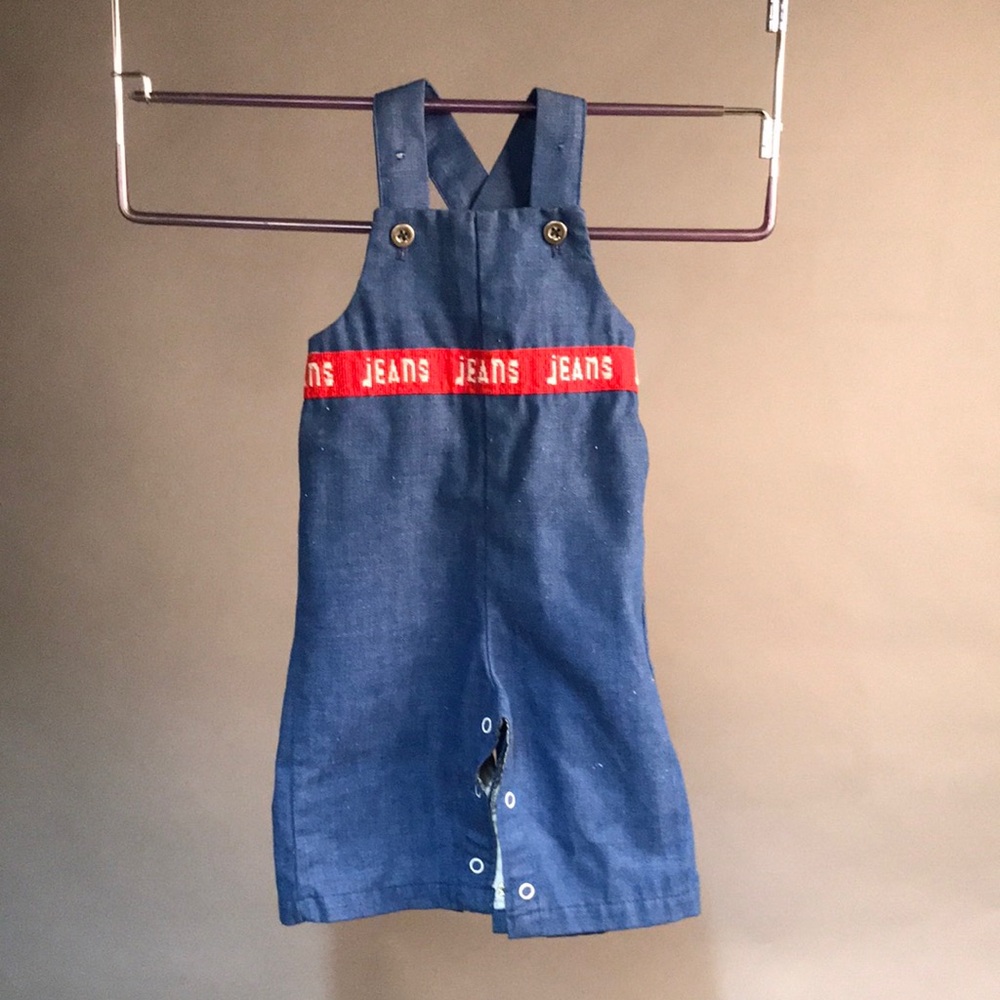 Vintage 1970’s Health-Tex 6mo Infant Denim Overalls with Red Accents